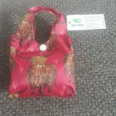 £3.50 • Buy Eco Chic Nylon Foldaway Shopper Bag Red Highland Cow Print