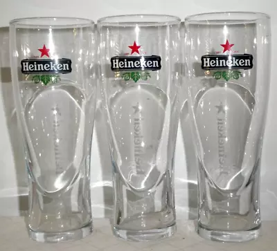 3 Heineken Sturdy Hotel Quality Beer Glasses Elegant Glass Pattern 425ml 19cm Hi • $39.99