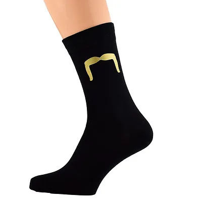 Black Socks With Gold Moustache Size 5-12 X6N009 • $6.30