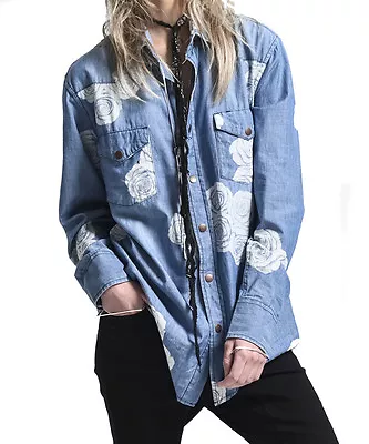 New One Teaspoon Lead Rose Zeppelin Shirt Xxs 2 6  $149 Women  Denim  • $20