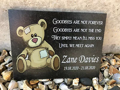 Large Personalised Baby Child Granite Memorial Grave Plaque - Teddy Bear Design • £44.95