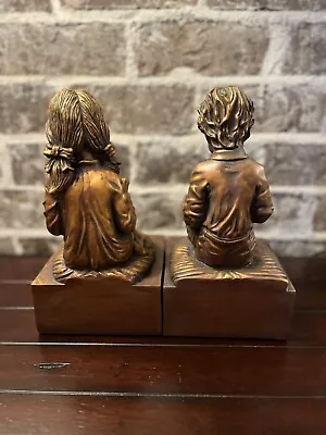 Bronze Color Boy & Girl Bookends 10.5” X 5.2/8”  (Rare & Gorgeous) • $45