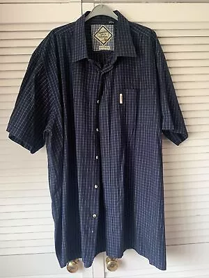 Rydale New Whitby Mens Navy Blue White Check Shirt 4XL XXXXL Short Sleeve 50-52” • £8