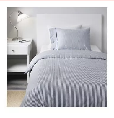 Ikea Nyponros Duvet Cover Pillowcase Striped Blue White Ticking Nautical Single • £29.99