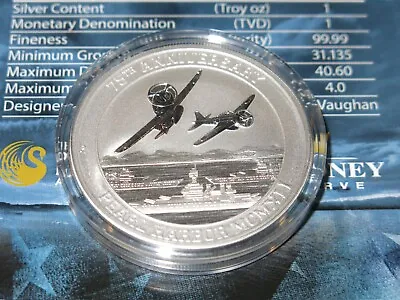 2016 Pearl Harbor 75th Anniversary 1 Oz .9999 Silver Coin Perth Mint With COA • $37.50