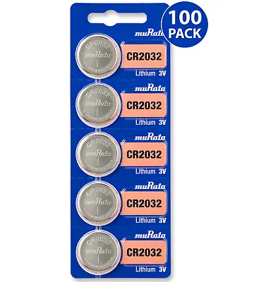 Murata CR2032 3V Lithium Coin Cell (100 Batteries) -- Replaces Sony CR2032 • $31.34