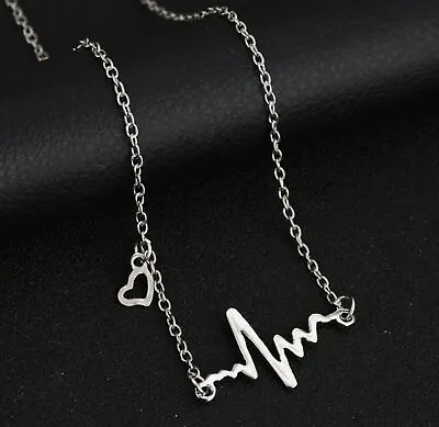 Free Gift Bag Silver Plated Heartbeat Pendant Necklace Jewellery Medicine Xmas • $7.37