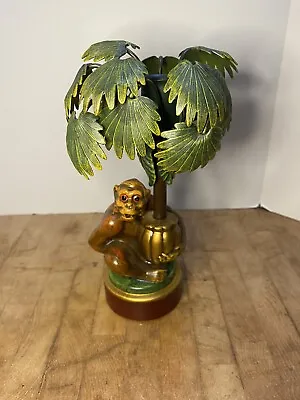 Vintage PETITES CHOSES Candle Holder Monkey & Palm Tree Hand Painted Metal • $37