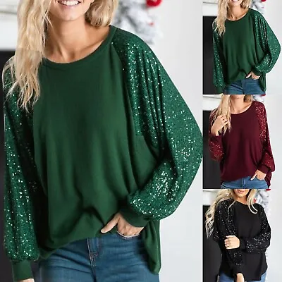 £26.39 • Buy Womens Sequin Long Puff Sleeve Tops Pullover Blouses Ladies Glitter Party Jumper