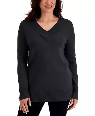 MSRP $47 Karen Scott Crossover V-Neck Sweater Black Size XS • $22.49