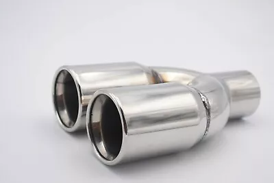 3  76mm Sports Round Stainless Steel 304 Twin Exhaust Rolled In Silver Tail Pipe • £37.99