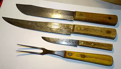 Old Hickory ONTARIO Tru-Edge Knife Set 4 Piece Butcher Carving Fork BBQ Vintage • $27