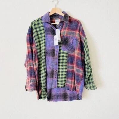 $98.38 • Buy Urban Outfitters XS BDG OVERSIZED Purple Green Plaid Flannel Button Down Shirt