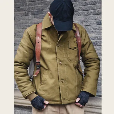 Military US Navy A2 Deck Jacket Men Amekaji Wear Winter Thicken Warm Fleece Coat • $104.99