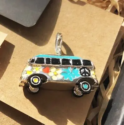 Hippy VW Bus .925 Sterling Silver Enameled 60's Counter Culture Pendant Jewelry • $45