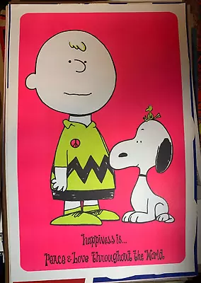 CHARLIE BROWN & SNOOPY PEANUTS HAPPINESS IS VINTAGE 1970's BLACKLIGHT POSTER • $205.01