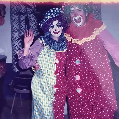 Vintage Color Photo Man Woman Clown Costumes Halloween Dressed Up Face Paint • $10.04