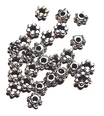 25 Beaded Daisy Spacer Beads Cast Fine Pewter ±2mm X 4mm X 4mm; Hole -1.5mm-; 3D • $1.09