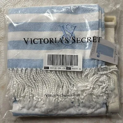 $14.95 • Buy Victoria's Secret Beach Blanket Blue White Striped Blanket 34” X 64” New!