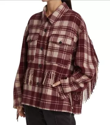 Isabel Marant Etoile Burgundy Pink Check Filora Fringe Jacket Size 38 US 6 • $99