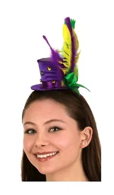 Mardi Gras Mini Top Hat Headband Feathers Ribbons Festival Costume Accessory • $6.95