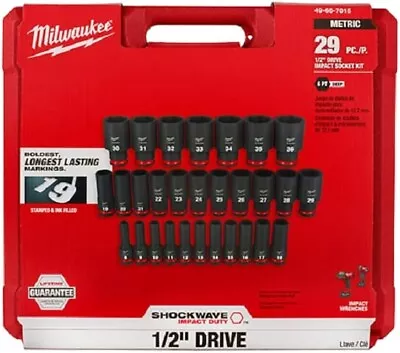 Milwaukee 49-66-7015 29 PC SHOCKWAVE 1/2  Dr Metric Deep 6 Point Socket Set • $187.99