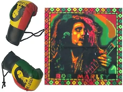 3pcs Jamaica Bob Marley Mini Banner Flag Car Rearview Boxing Glove Rasta Bandana • $12.56