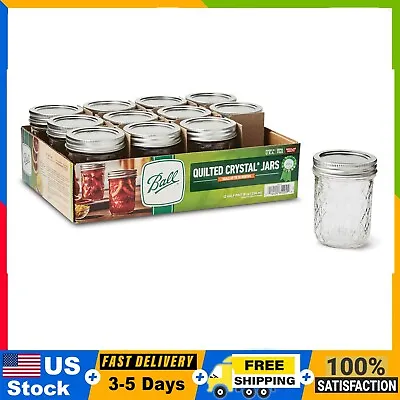 Regular Mouth 8oz Half Pint Quilted Mason Jars With Lids & Bands 12 Count • $20.89
