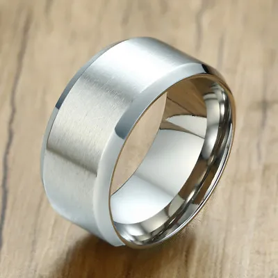 10mm Silver Men Man Wedding Ring Matte Band Stainless Steel Jewelry US Size 7-12 • $4.09