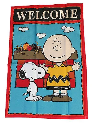 PEANUTS SNOOPY AND CHARLIE BROWN WELCOME FLAG WITH RED BASKET FLAG~12  X 18 ~NEW • $19.99