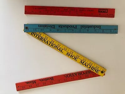 Vtg Lot 2 Rulers Wooden Bold Color Painted Usa Advertising Folding Yard Stick A- • $25.49