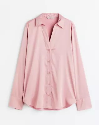 NEW Women's H&M Silky Button Down V-Neck Blouse Size XXL Pastel Pink • $10