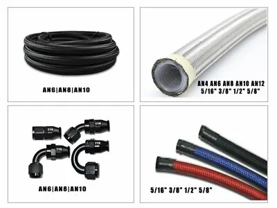 AN FITTING / PTFE  FUEL HOSE STAINLESS STEEL NYLON BRAIDED OIL E85 - Foot • $6.03