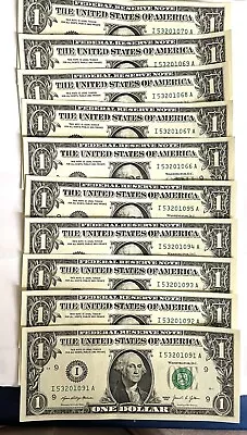 Two Pairs Of Uncirculated Consecutive Serial # One DOLLAR BILLS 10$ Value • $25