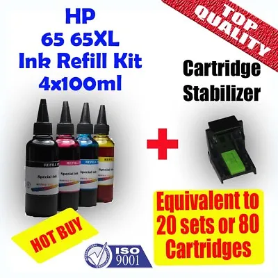 $27.90 • Buy HP 65 65XL Refill Ink Cartridges 4x100ml Deskjet 2620 3720 3721 3722 ENVY 5030