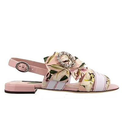 DOLCE & GABBANA DG Logo Crystal Bow Brooch Lily Sandals Shoes BIANCA Pink 13392 • $426.40