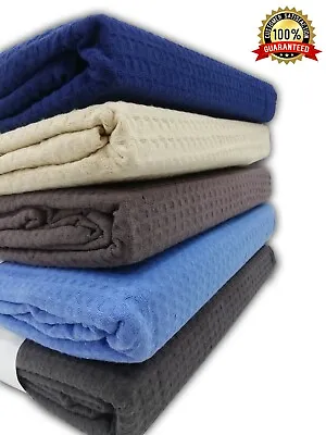 £18.99 • Buy 100% Cotton Bed Throw Waffle Weave Sofa Cover Blanket Soft Breathable Bedcover