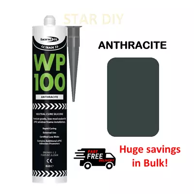 ANTHRACITE GREY WP100 General Purpose Silicone Sealant Rapid Cure Mastic Bond It • £7.43