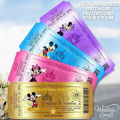 Disney Birthday Invite Card Invitation Ticket Mickey & Minnie Mouse Personalised • £1.29