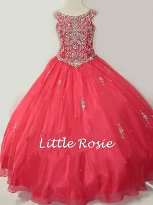 NEW Little Rosie Girls Long National Level Pageant Dress LR2120 Cherry 14 $600 • $337.50