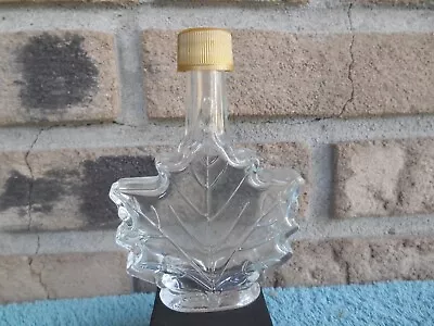 Vintage Glass Maple Leaf Bottle With Cap 2 Oz Embossed Leaf Veins 4.5  TALL • $4.95