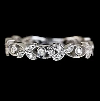 Vintage Style Platinum G-h Vs Diamond Wedding Band Filigree Floral Art Deco Ring • $690