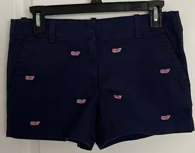 Vineyard Vines Girls Shorts Size 14 Navy Blue Pink Embroidered Whale Adjustable • $5