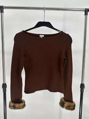 New XOXO Women Vintage Brown Square Neck Sweater With Faux Fur Trimmer Sz M • $18