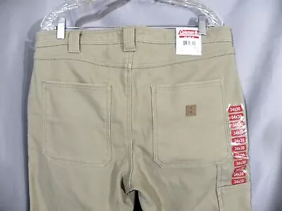 Mens Coleman Fleece Lined Carpenter Insulated Pants Khaki Size 34X30 Stretch • $29.95