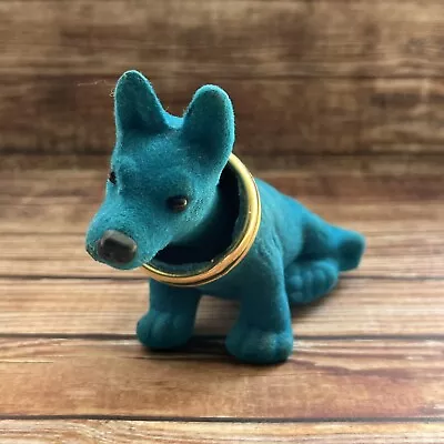 Flocked Dog Nodder Bobblehead Turquoise Vintage Hong Kong • $20