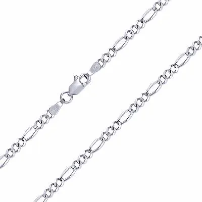 14K Solid White Gold Figaro Necklace Chain 3.0mm 16-24  -Polished Link Men Women • $399.03