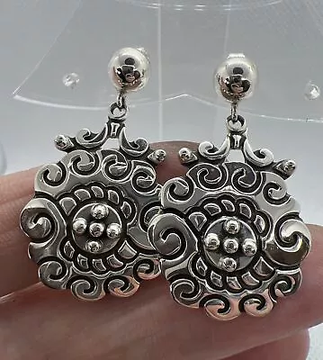 Sterling Silver 925 - MEXICO ATI Mayan Filigree Dangle Post Earrings - 10.8g New • $45