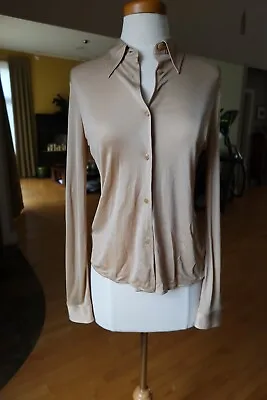Authentic MIU MIU Tan/gold Button Down Blouse Size 42 Made In Italy • $79.99