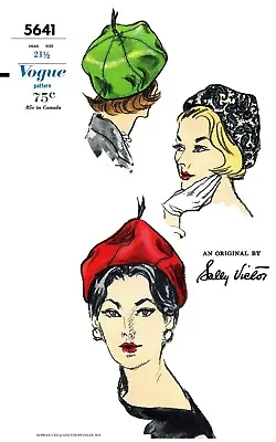 Vogue # 5641 Sally Victor BERET Hat Cap Fabric Sew Pattern Chemo Cancer Alopecia • $5.49